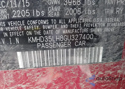 2016 Hyundai Elantra Gt z USA, uszkodzony, nr VIN KMHD35LH8GU327400